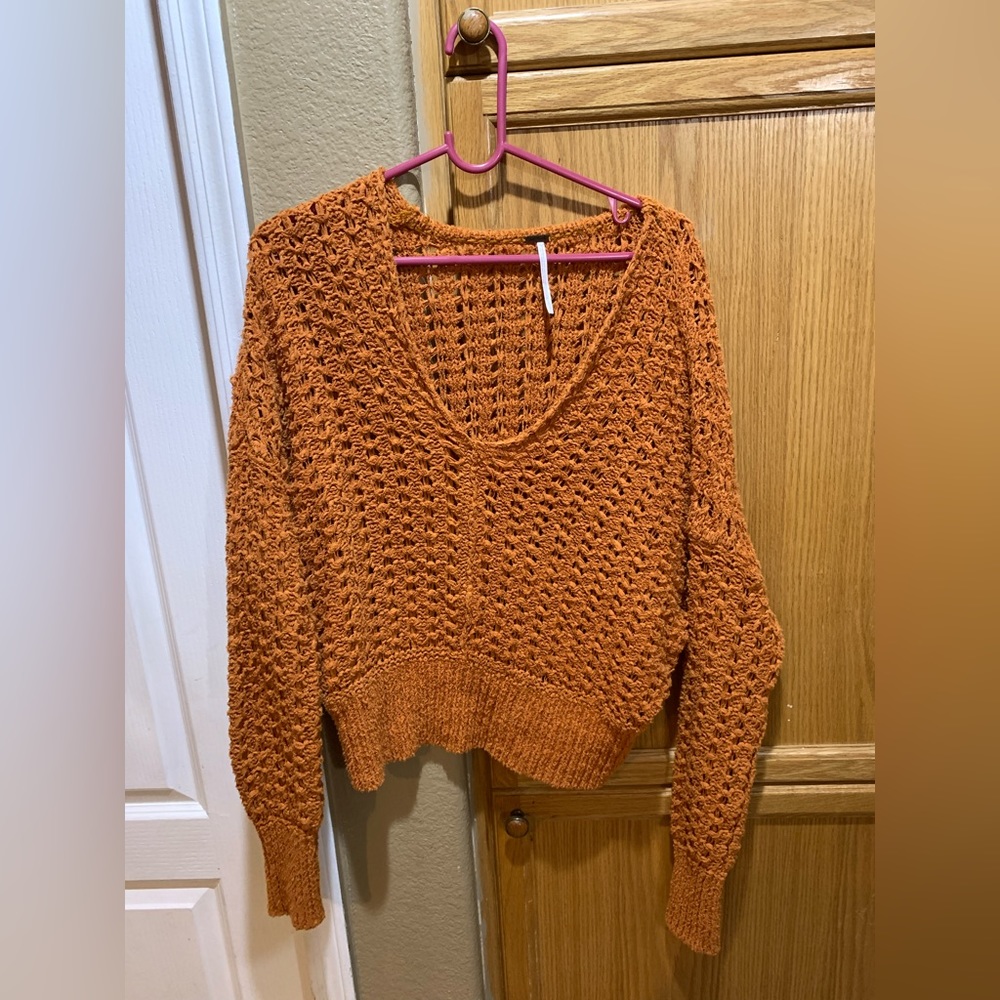Burnt orange Free people crocheted sweatshirt